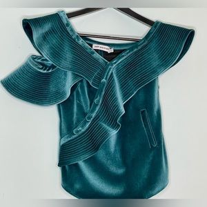Self Portrait Emerald Green Velvet Asymmetrical Top -Size 4 (roomy)